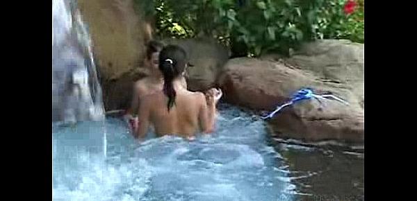  Chloe 18 and her Girlfriend are Outdoors in a Pool having Lesbian Sex